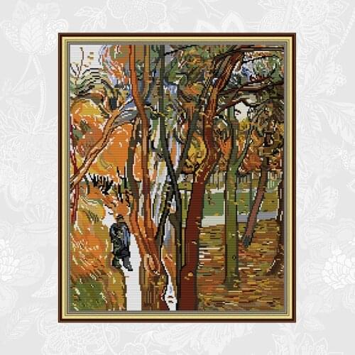 DIY Handmade Cross Stitch Van Gogh-The Walk Falling Leaves Printed on Canvas 11CT 14CT Cross Stitch Kits Embroidery Needlework