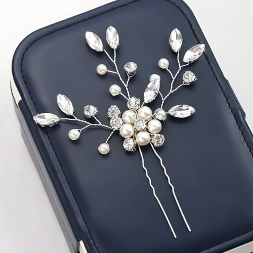 1 PCS Silver Color Gold Pearl Bridal Hair Pins Rhinestone Hair Jewelry For Women Girl Hairclip Handmade Wedding Hair Accessories