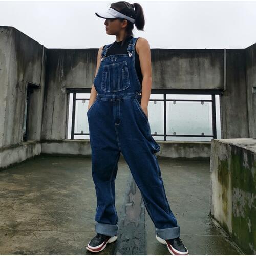Plus Size cargo jean jumpsuits Women Straps Bib Wide Leg Denim Trousers Straps Straight Overalls Trousers pocket cowboy Rompers