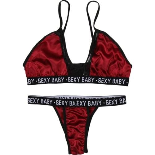 Women Sexy Baby Letter Printed Bikini Set Thong Briefs Two Piece Underwear Suit