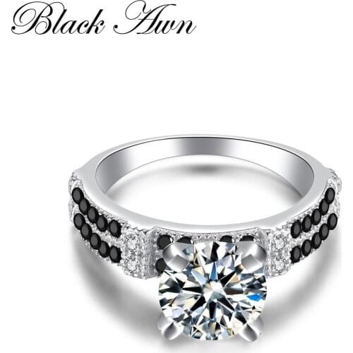 Fashion Fine Jewelry 100% Genuine 925 Sterling Silver Ring Black&White Stone Engagement Rings for Women Bague Femme C041