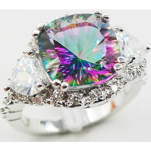 Rainbow Crystal Zircon Fashion Women 925 Sterling Silver Ring F943 Size 6 7 8 9 10
