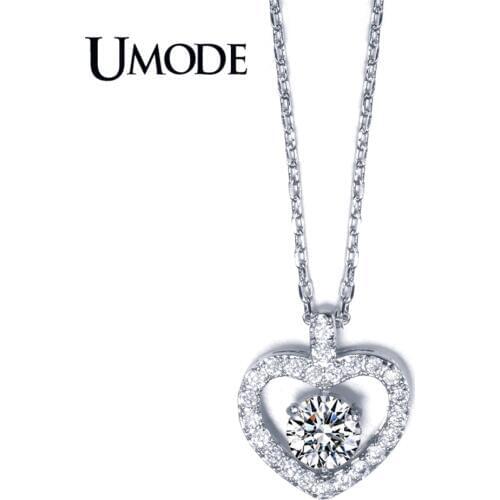 UMODE Brand Hot Fashion AAA CZ Heart Shaped Pendant Necklaces For Women Jewelry White Gold Color Necklace Mother Gifts AUN0046