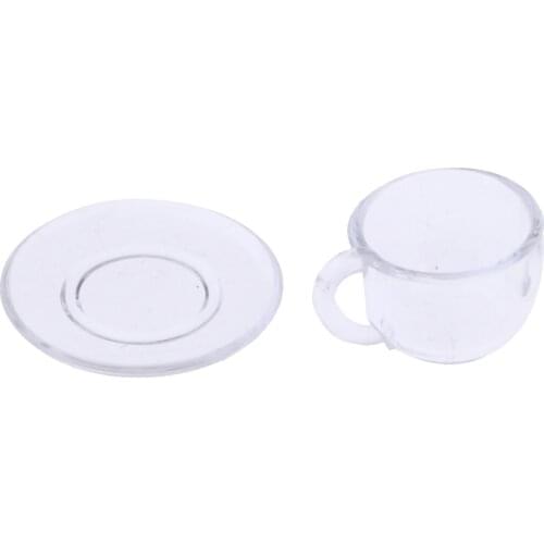 1/12 Miniature Dollhouse Acrylic Coffee Cup Tea Cup with Saucer Clear Kitchen Utensils Accessories