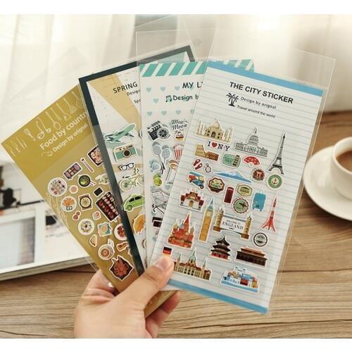 2Sheets/Pack City Foods Travel Stickers Design Of France Japan Scrapbooking Planner Decoration Hobby DIY Craft Supplier