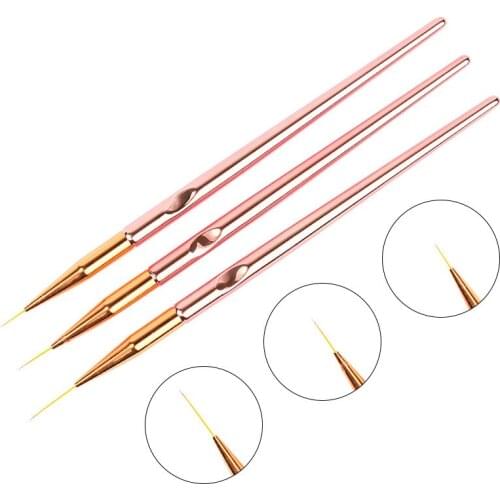 3pcs/set Rose Gold Nail Art Line Painting Brushes Metal Handle Thin Liner Drawing Pen DIY UV Gel Tips Design Manicure Tool Kits