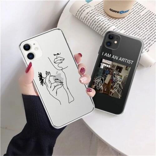 Abatract Art Woman Line Case For iPhone 11 12 Pro XS Max 12 Mini 6 7 8 Plus X XR 5S SE 2020 Transparent Shockproof Back Shell