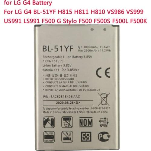 3000mAh For LG G4 Battery for LG G4 BL-51YF H815 H811 H810 VS986 VS999 US991 LS991 F500 G Stylo F500 F500S F500L F500K Bateria
