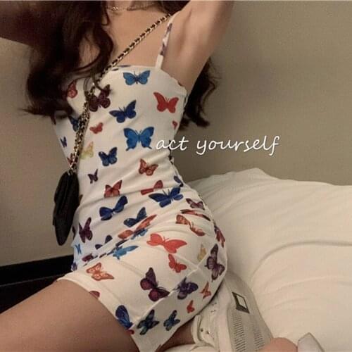 Butterfly Printed White Sexy Dress 2021 Slim Plus Size Mini Dresses Summer Woman Sleeveless Girls Beach Maxi Dress Women