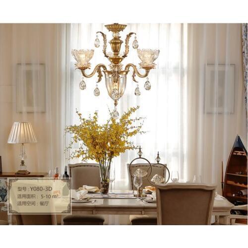 Bronze Antique Crystal Chandelier Lingting European Luxurious Brass Crystal Lamp Lustre Suspension E14 LED Light AC Lighting