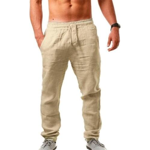 New Men Cotton Linen Pants Male Summer Quick-dry Breathable Solid Color Linen Trousers Street Casual Comfortable Costume Male