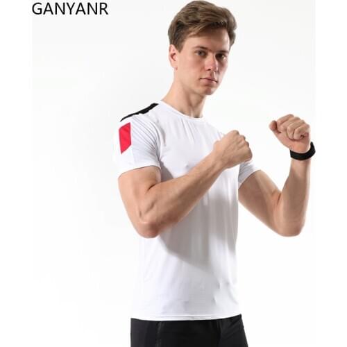 GANYANR Quick Dry Fit Fitness Gym Sport Crossfit Rashguard Training Men Running T-Shirt Workout Football Jerseys Tee Tracksuit
