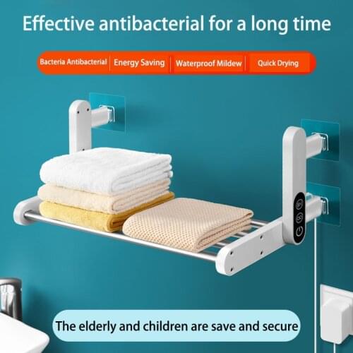 Electric Towel Rack Waterproof Wall Mount Towel Thermostatic Display Heating Warmer Shelf Rack for Bathroom Space Aluminum MJ05