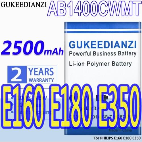 High Capacity GUKEEDIANZI Battery AB1400CWMT 2500mAh For PHILIPS E160 E180 E350