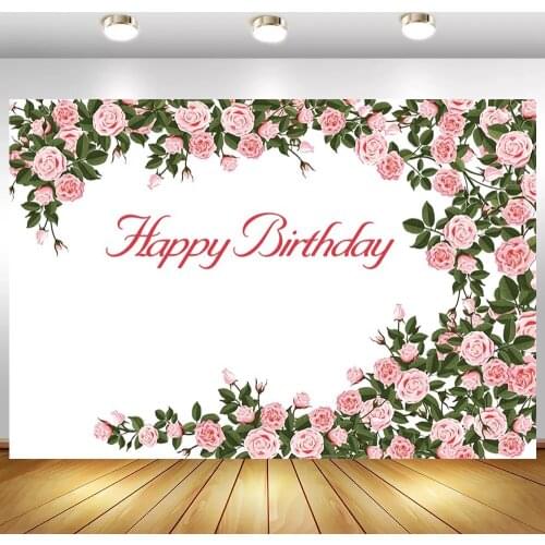 Happy Women Birthday Flowers Photography Backdrop For Newborn Baby Shower Sweet Girl Prom Party Photo Background Photoshoot
