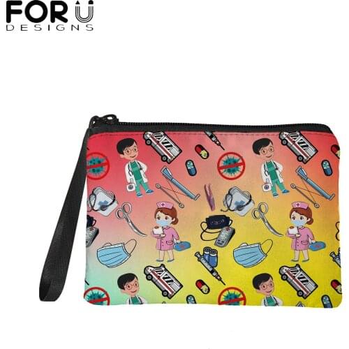 FORUDESIGNS Gradient Cartoon Nurse Pattern Money Bag for Ladies Storage Tote Coin Wallet Women Nursing Cards ID Holder Bolsa New