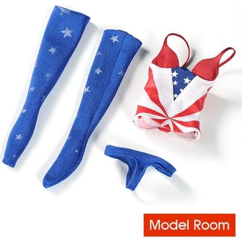 HS Toys 1/6 American Flag Pattern Girl Bikini Bra High Stockings Underwears Sexy Cloth Fit 12'' Female PH TBL Big Bust Figure