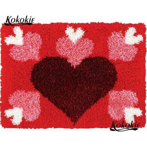 Red heart latch hook kit rug canvas printing vloerklee latch hook crochet tapis diy carpet embroidery accessories tapestry kits