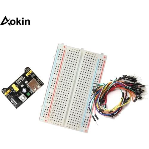 Aokin breadboard kit with 400 pin breadboard 65pcs dupont cable power supply pcb bread board DIY kit for Arduino