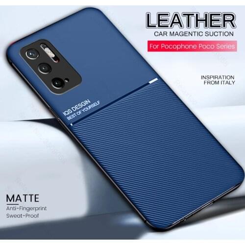 Leather texture car magnetic holder back cover for xiaomi poko poco f3 5g m3 x3 pro litte x 3 nfc soft silicone shockproof coque