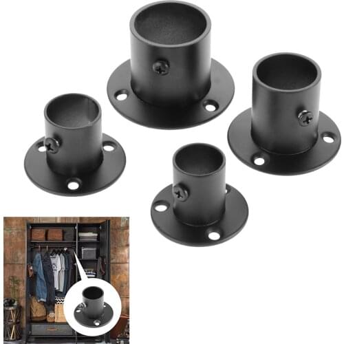 2Pcs Stainless Steel Wardrobe Hanging Rail Rod Pole Socket End Support Bracket Flange Holder for 19/22/25/32mm Da Black