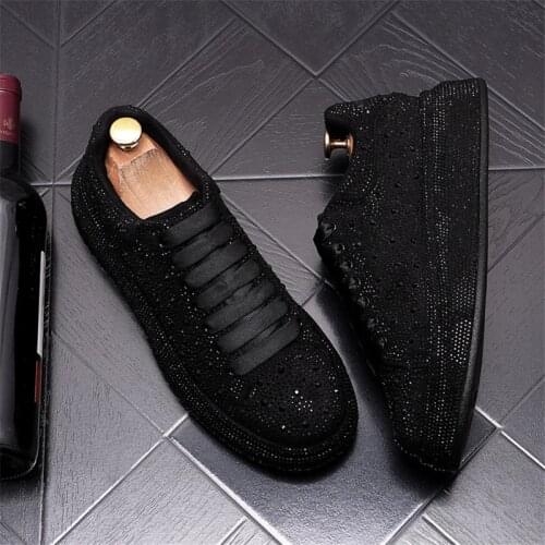 Black Gold Rhinestone Platform Casual Shoes Designer Luxury Men Sneakers Punk Hip Hop Thick Bottom Flats Zapatillas Hombre