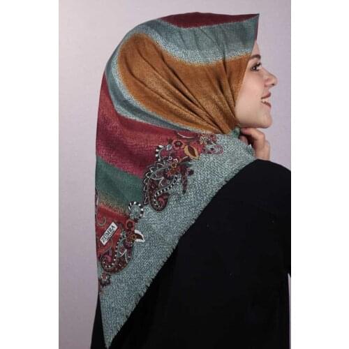 ZÜMRA PATTERNED LINEN FLAMLI SCARF-DESEN-01-RENK-13