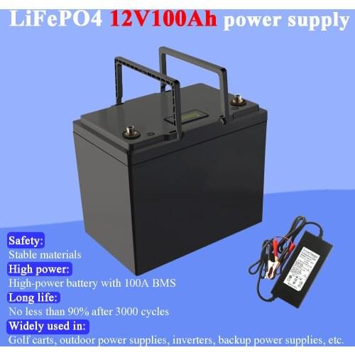 Land Voyager 12V 100AH lifepo4 battery with 100A BMS 12.8V backup power inverter For RV Campers Solar Golf Carts Marine 14.6V10A
