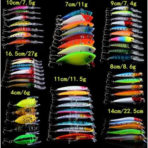 LINGYUE 58pcs/lot Fishing Lures Mixed 8 Model Fishing Bait Quality Professional Bass Crnakbait Wobblers Plastic Hard Baits Pesca