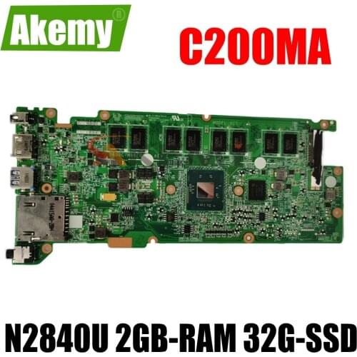 Akemy For ASUS C200MA REV E DA00C7MB6E0 Laotop Mainboard C200MA Motherboard with N2840U 2GB-RAM 32G-SSD