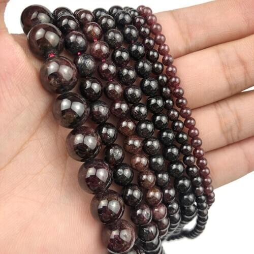 MKTREG High Quality Natural Garnet Stone Beads 4/6/8/10MM Round Loose Beads Ball Jewelry Bracelet Accessories DIY Making 15inch