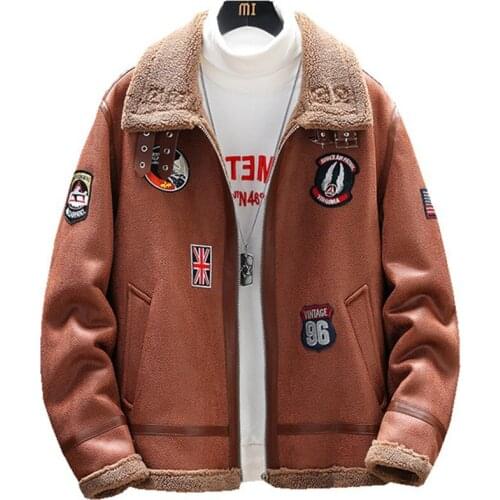 Winter New Mens Leather Coat Japanese Streetwear Casual Fur One Plus Velvet Male Black Coffee Retro Deerskin Velvet Jacket