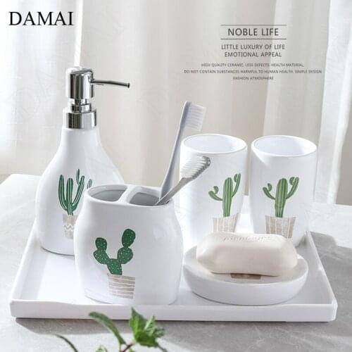 Nordic Modern Painted Bathroom Accessories Set Ceramic Household Restroom Creative Solid Color Five Piece Set Shower Accessories
