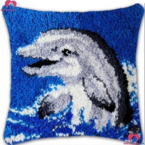 Dolphin Latch Hook kits Handicraft Embroidery Printed Pillowcase set Cushion Latch Hook Rug Kits 3d DIY Needlework Unfinished