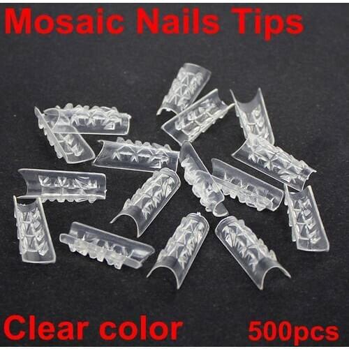 500pcs/lot 10 Sizes Fake Nails Clear Color Mosaic Nails Tips Fashion Beauty Glass False Acrylic UV Gel Nail Art Manicure Tools