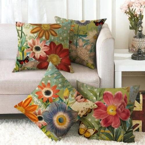 Watercolor Oil Painting Floral Linen Pillow Cover Nordic Chrysanthemum Cushion Cover Home Decoration Flower Pillow Cushion Cover