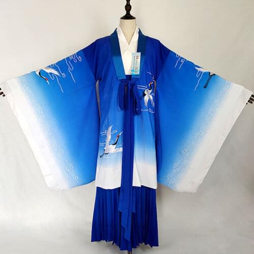 Blue Embrodiery Hanfu Original Immortal Crane Fairy Wide Sleeve Wide Hem Heavy Embroidery Gradient Color Female Costume Hanfu