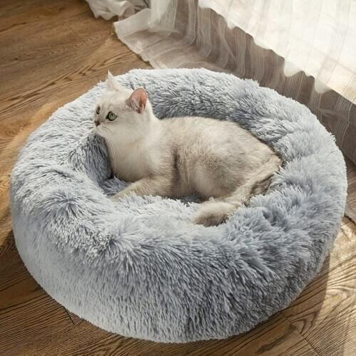 Fluffy Hondenmand Plush Soft Round Cushion for Cats Warm Dog Bed for Chihuahua Colorful Puppy Mats Diameter 40-100cm for All Pet