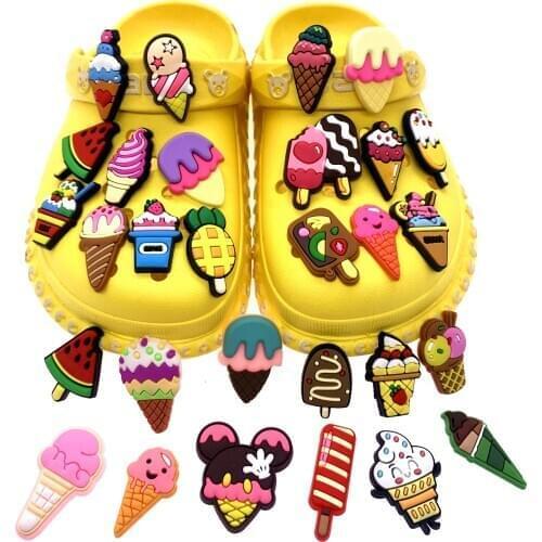 Single Sale 1PCS Silicone PVC Ice Cream Croc Cute Sweet Cone Shoes Charms Fit For Wristband Hole Slipper Kids Presents
