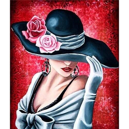 Sex Women Flowe hat DIY Diamond Embroidery Mosaic Diamond Paintings Cross Stitch Wall Art Decoration Handmade Craft Gifts