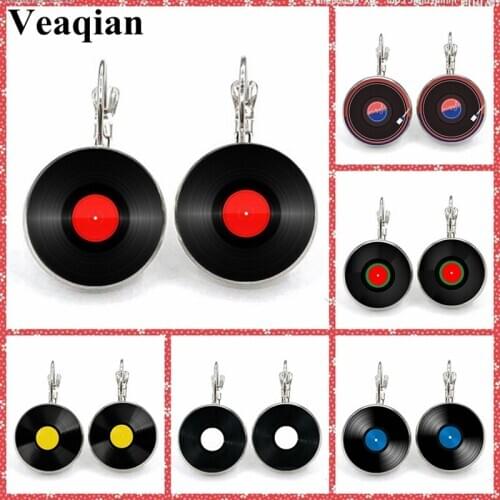 New crystal glass concave pendant earrings, record earrings CD music record earrings wholesale
