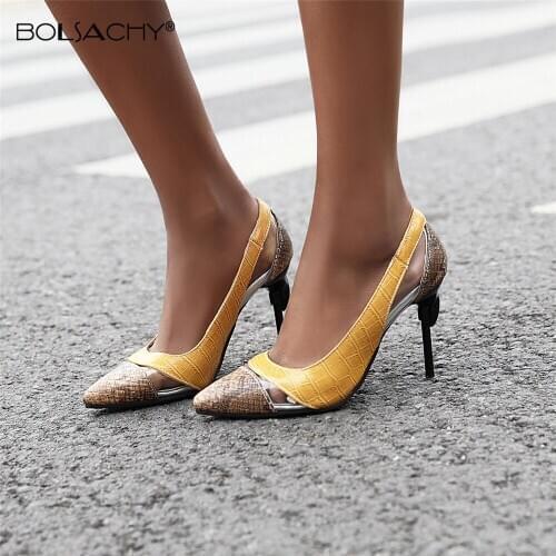 Spring Summer Women Pointed Toe High Heels Woman Thin Heels Ladies Sexy Pumps Ladies Hollow out Female Shoes 32-43 Yellow Silver