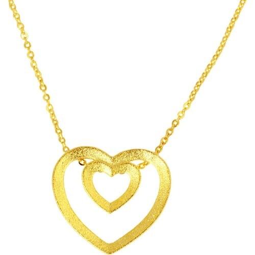 VAMOOSY Real 24K Gold Charms Double Love Shape Necklace Never Change Color Hollow Heart Pendants Necklaces for Women Jewelery
