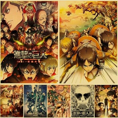 Attack on Titan Vintage Kraft Paper Posters Popular Japanese Anime Sticker for Home Bar Cafe Wall DIY Painting Decorative Gifts