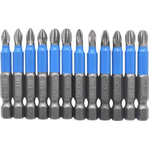 YOFE 12pcs/set 50mm Screwdriver Bit Set 1/4" Hex Shank Anti Slip Phillips Drills Tool PH1 PH2 PH3 PZ1 PZ2 PZ3