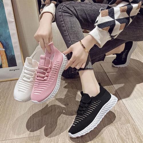 Female Vulcanized Shoes Air Mesh Breathable Casual Lace-Up Ladies Sneakers Solid Fashion Comfortable Plus Size Womans Footwear