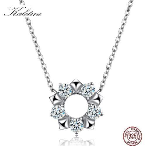 Kaletine 100% 925 Sterling Silver Custom Necklace Star Sun Flower AAA Zircon Women Necklace Choker Hip Hop Jewelry Link Chain