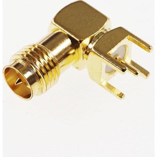 10 pcs Gold Plate RP SMA Male PCB Mount RP-SMA Male Pin Right Angle Solder RF Coaxial RP-SMA-KWE Connector Threaded 50 Ohm