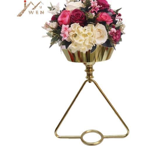 10 PCS Gold Vase Metal Pillar Flower Pot Table For Flowers Stand Wedding Centerpieces Event Road Lead Home Decoration