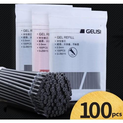 100pcs Set 0.5mm Black Blue Red Ink Gel Pen Refill Bullet Nib Ink Cartridge School Office Supply Student Exam Writing Stationery